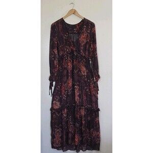 Intermix Paisley Floral 100% Silk Button Long Maxi Dress Long Sleeve Size Small
